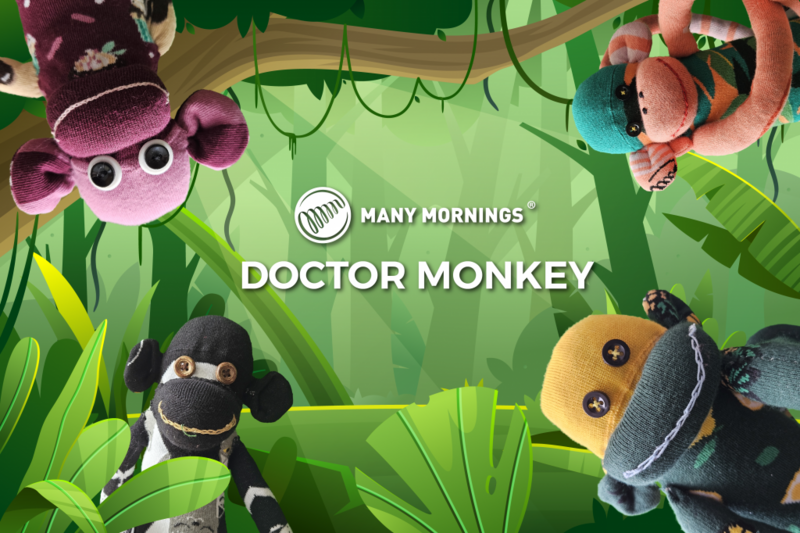Powiększ obraz: Grafika promująca akcję z napisem: Many Morning Doctor Monkey