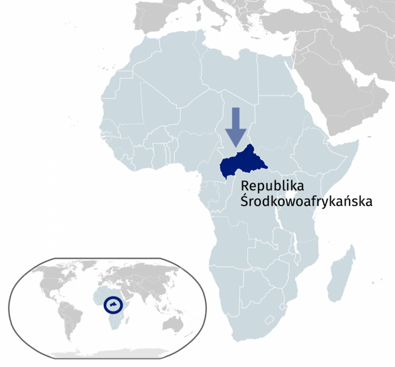 Powiększ obraz: Mapa Afryki z zaznaczoną Republiką Środkowoafrykańską
